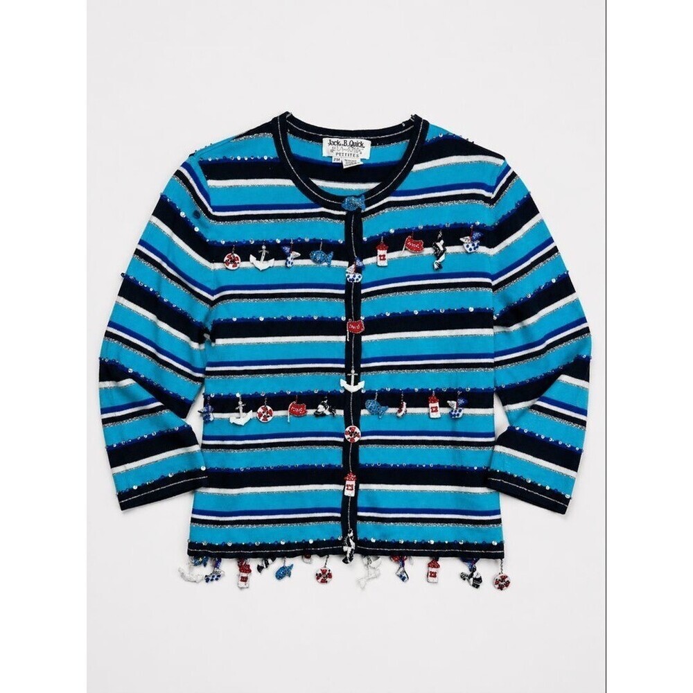 Jack B. Quick Nautical Charm Cardigan Blue Striped sweater vintage 90's PM